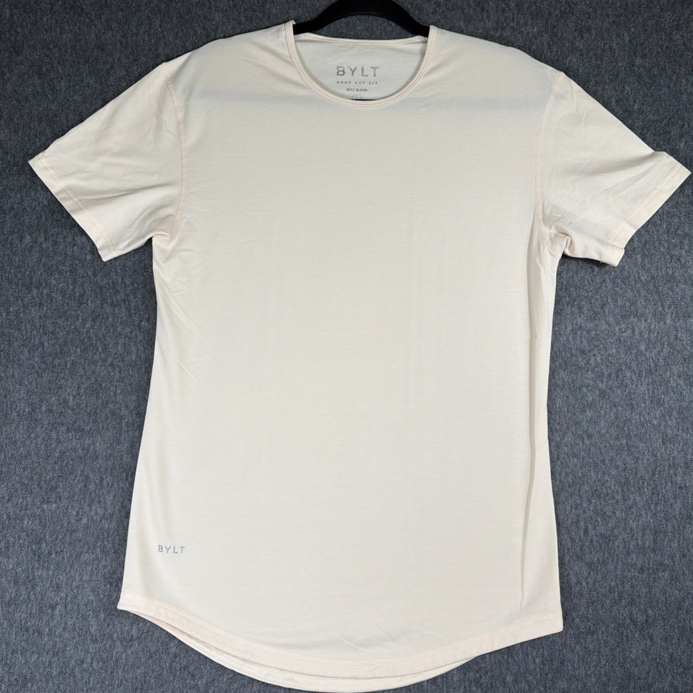 BYLT Drop Cut Shirt Men's S Gym Workout Tee Cream Color Dot Premium Basics